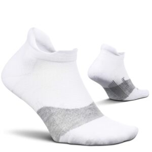 feetures elite golf max cushion no show tab ankle socks - sport sock with targeted compression - white, l (1 pair)