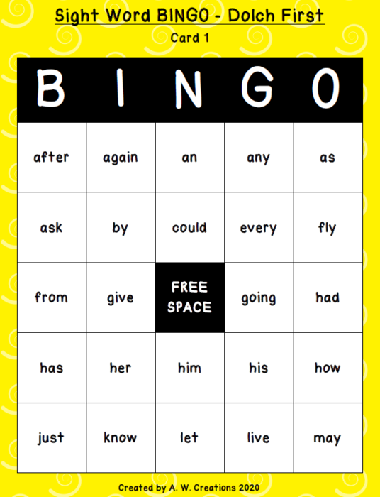 Sight Word Bingo - Dolch First