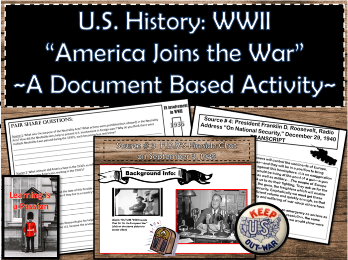 U.S. History: WWII "America Joins the War" | Document Based | Distance Learning