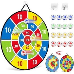 tomyou 26" dart board for kids with 16 sticky balls, double sided dinosaur dart board, indoor outdoor party games toys, birthday toys gift for age 5 6 7 8 9 10 11 12 year old boys girls