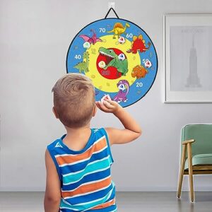 TOMYOU 26" Dart Board for Kids with 16 Sticky Balls, Double Sided Dinosaur Dart Board, Indoor Outdoor Party Games Toys, Birthday Toys Gift for Age 5 6 7 8 9 10 11 12 Year Old Boys Girls