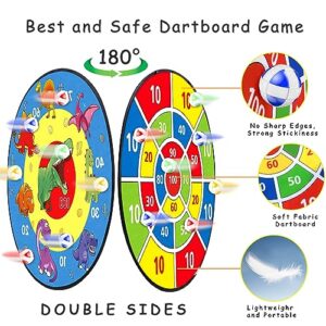 TOMYOU 26" Dart Board for Kids with 16 Sticky Balls, Double Sided Dinosaur Dart Board, Indoor Outdoor Party Games Toys, Birthday Toys Gift for Age 5 6 7 8 9 10 11 12 Year Old Boys Girls
