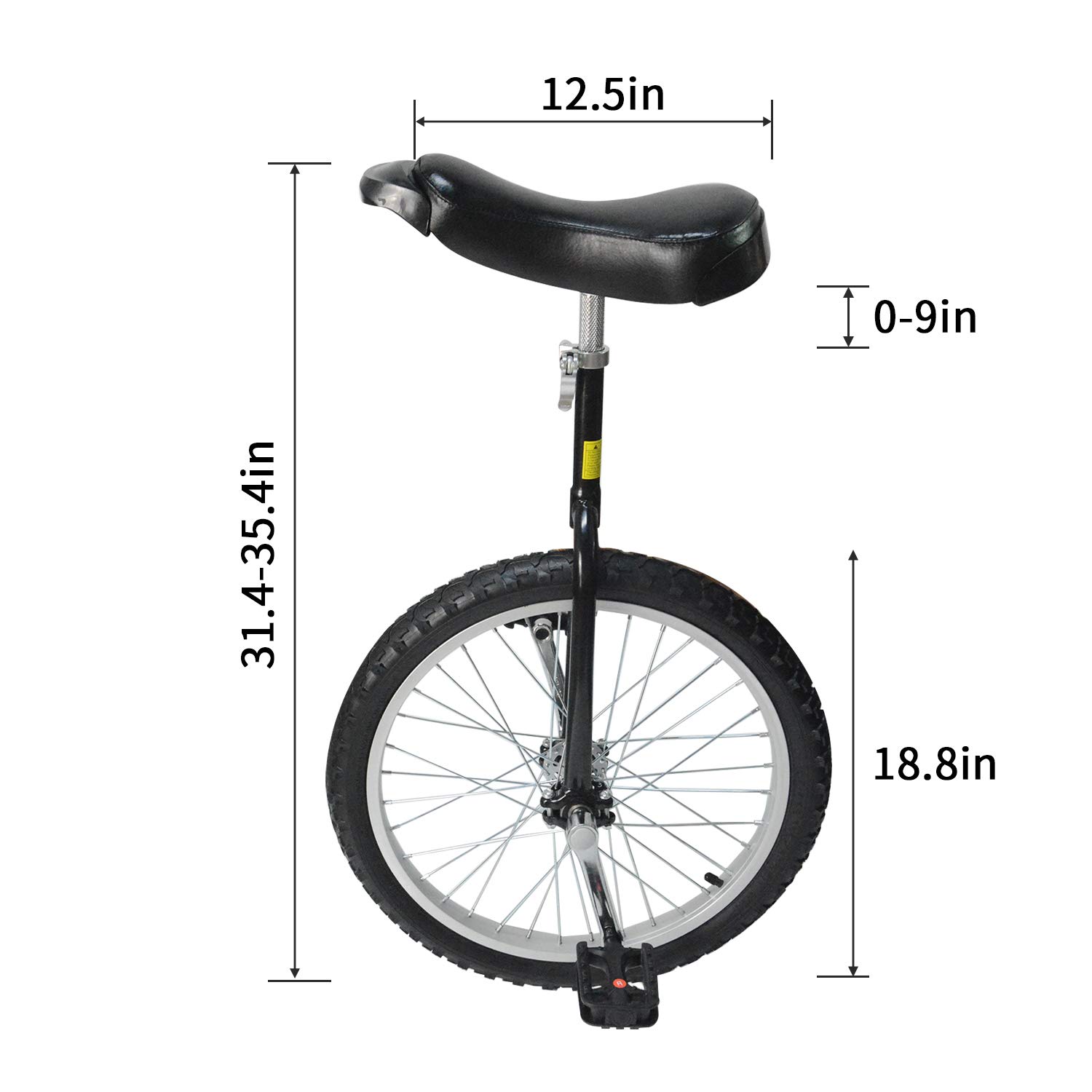 Nisorpa 20" Inch Unicycle Classic Black One Wheel Bike with Anti-Skid Alloy Rim and Pedal Adjustable Height Cycling for Kids Adults Beginner Outdoor Indoor Sports Entertainment Fun