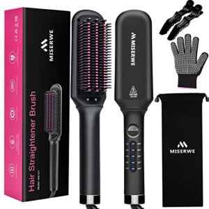 hair straightener brush 5 temp settings ionic straightening brush for frizz-free silky hair, anti-scald fast heating auto-off safe straightening comb for women.