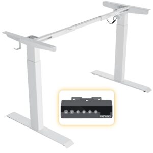 fezibo height adjustable standing desk frame, electric standing desk legs for 43.4 inches to 62.9 inches desk tops, sturdy stand up desk base for workstation，white (frame only)