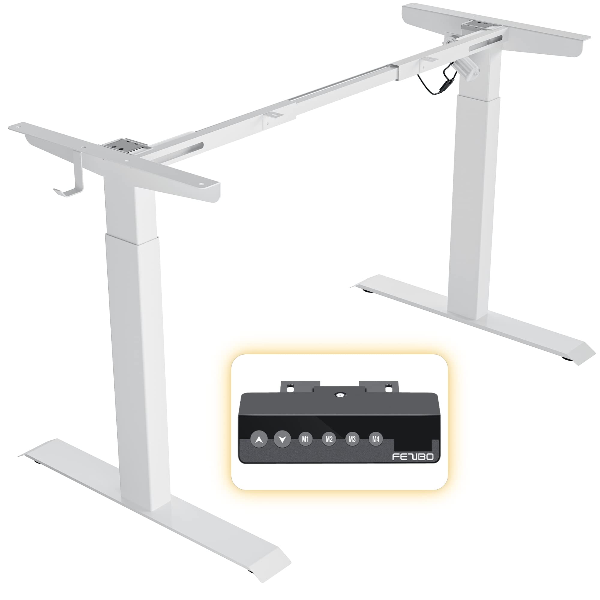 FEZIBO Height Adjustable Standing Desk Frame, Electric Standing Desk Legs for 43.4 inches to 62.9 Inches Desk Tops, Sturdy Stand up Desk Base for Workstation，White (Frame Only)