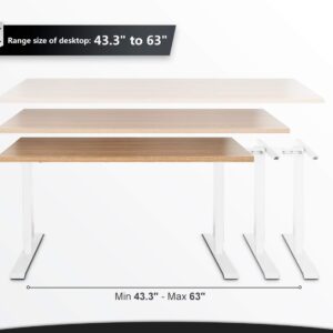 FEZIBO Height Adjustable Standing Desk Frame, Electric Standing Desk Legs for 43.4 inches to 62.9 Inches Desk Tops, Sturdy Stand up Desk Base for Workstation，White (Frame Only)