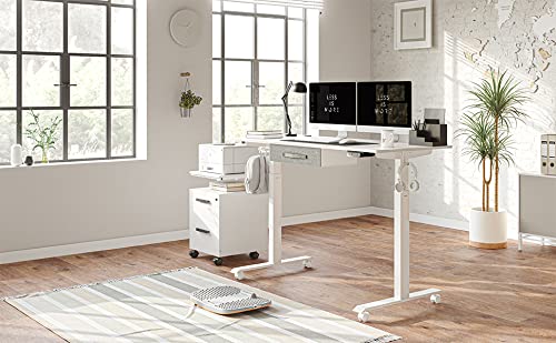 FEZIBO Height Adjustable Standing Desk Frame, Electric Standing Desk Legs for 43.4 inches to 62.9 Inches Desk Tops, Sturdy Stand up Desk Base for Workstation，White (Frame Only)