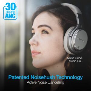 Naztech Driver ANC 1000 Active Noise Cancelling Bluetooth Wireless Headphones w/4 Mic's, Comfortable Over-Ear Design, Up to 50H Playtime for TV, Online Class, Home Office, Travel & More (Silver) 15137