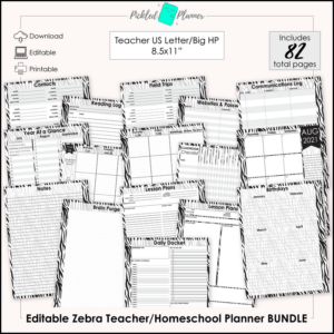editable zebra teacher/homeschool planner bundle