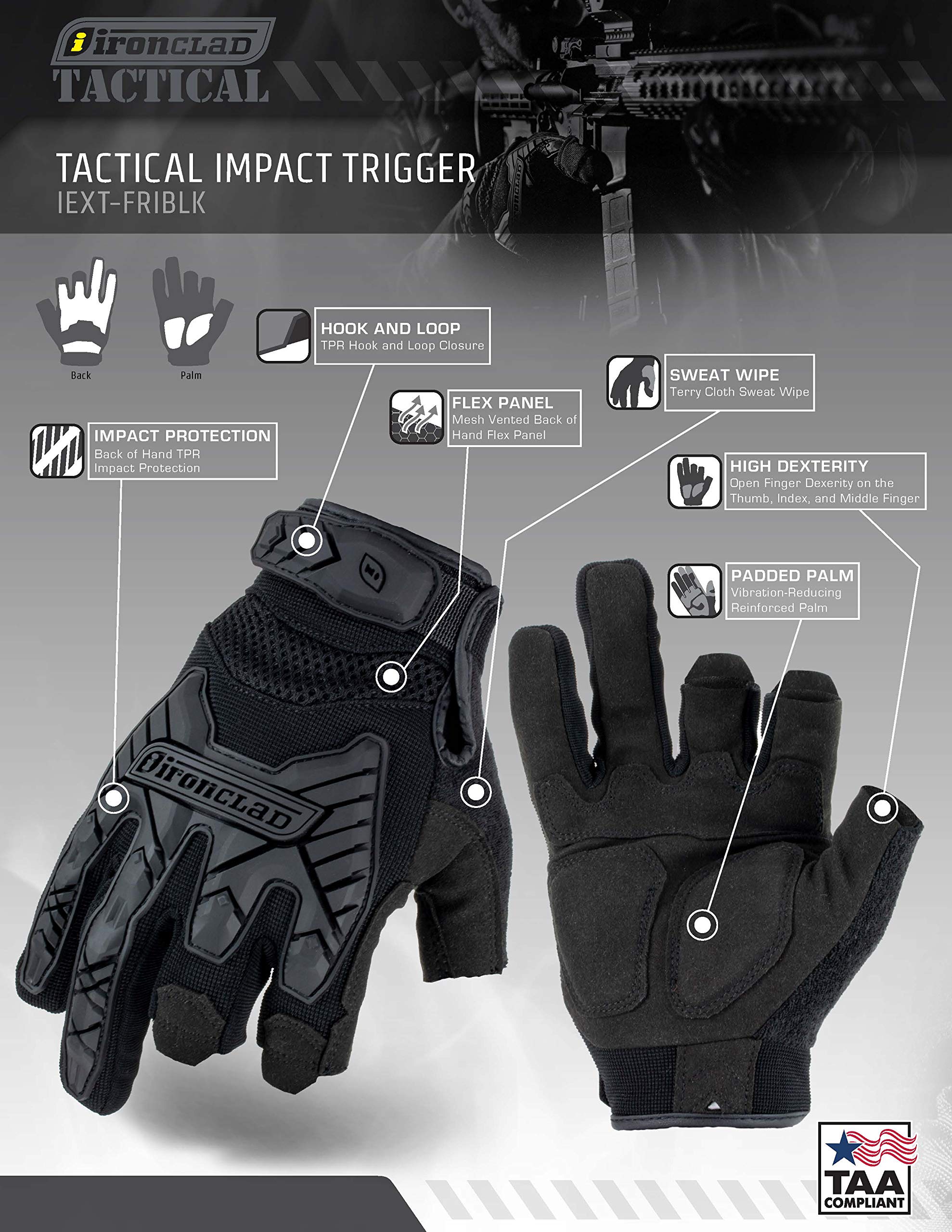 Ironclad IEXT-FRIBLK-04-L Tactical Framer Impact Black, Large