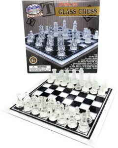 matty's toy stop deluxe clear & frosted glass chess set (10") small