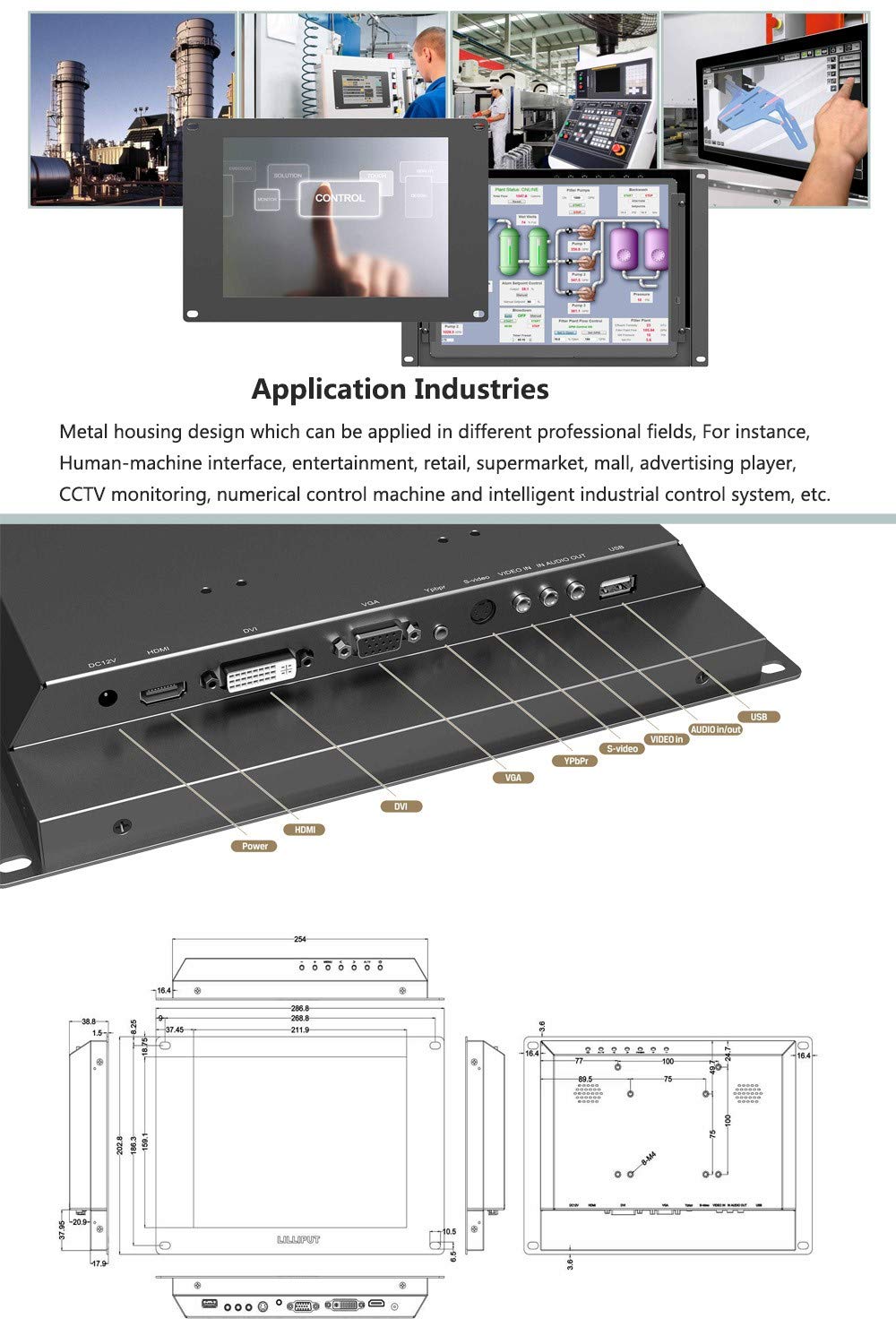 LILLIPUT 10.4" TK1040-NP/C/T-B 5-Wire resisitive 4:3 HDMI Open Frame Touch Screen