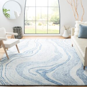 safavieh fifth avenue collection area rug - 8' x 10', blue & ivory, handmade mid-century modern abstract new zealand wool, ideal for high traffic areas in living room, bedroom (ftv121m)