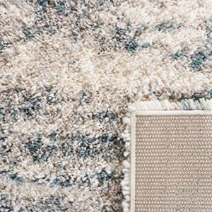 SAFAVIEH Fontana Shag Collection 6'7" x 9' Ivory / Teal FNT873A Modern Non-Shedding Living Room Bedroom Dining Room Entryway Plush 2-inch Thick Area Rug