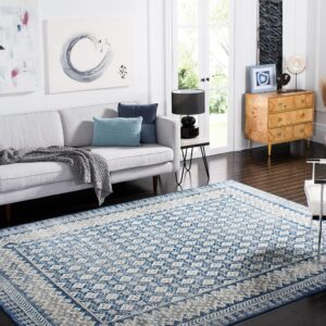 safavieh brentwood collection 8' x 10' navy / beige bnt899n traditional oriental distressed non-shedding living room bedroom dining home office area rug