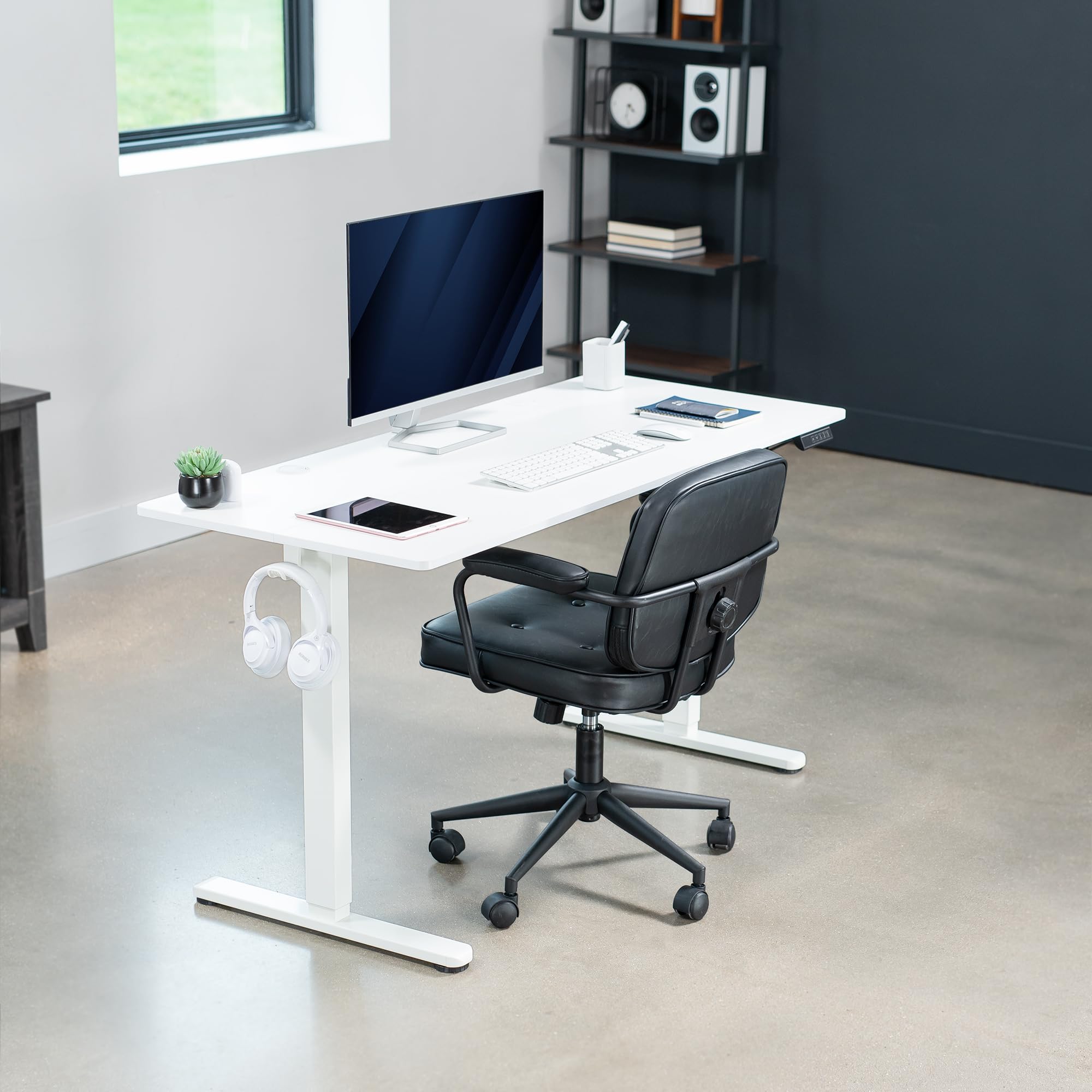 VIVO Electric 55 x 24 inch Stand Up Desk, Complete Height Adjustable Standing Home & Office Workstation with Memory Controller, White Top, White Frame, DESK-E155TW