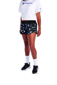 champion sport, moisture wicking, lightweight gym shorts for women, c logo, 2.5", organic floral black, xx-large