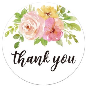 mr.mug floral thank you stickers, 2" round, 50 pink & green labels paper, permanent adhesive, for small business owners, wedding, birthday party favors, gift box