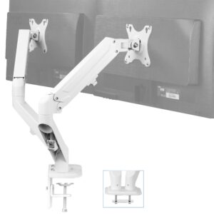 vivo articulating dual 17 to 27 inch pneumatic spring arm clamp-on desk mount stand, fits 2 monitor screens with max vesa 100x100, white, stand-v102ow