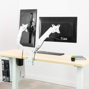 VIVO Articulating Dual 17 to 27 inch Pneumatic Spring Arm Clamp-on Desk Mount Stand, Fits 2 Monitor Screens with Max VESA 100x100, White, STAND-V102OW