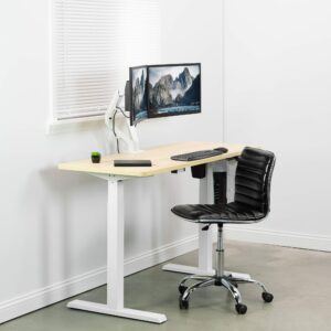 VIVO Articulating Dual 17 to 27 inch Pneumatic Spring Arm Clamp-on Desk Mount Stand, Fits 2 Monitor Screens with Max VESA 100x100, White, STAND-V102OW