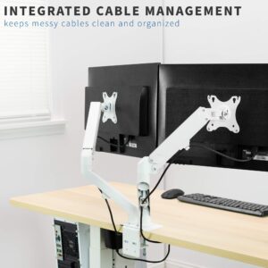 VIVO Articulating Dual 17 to 27 inch Pneumatic Spring Arm Clamp-on Desk Mount Stand, Fits 2 Monitor Screens with Max VESA 100x100, White, STAND-V102OW