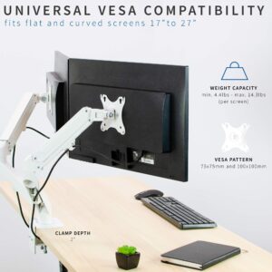 VIVO Articulating Dual 17 to 27 inch Pneumatic Spring Arm Clamp-on Desk Mount Stand, Fits 2 Monitor Screens with Max VESA 100x100, White, STAND-V102OW