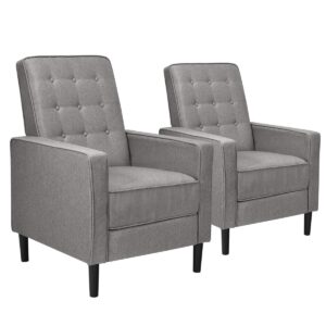 giantex set of 2 push back recliner chair, modern fabric recliner w/button-tufted back, accent arm chair for living room, bedroom, home office (grey)