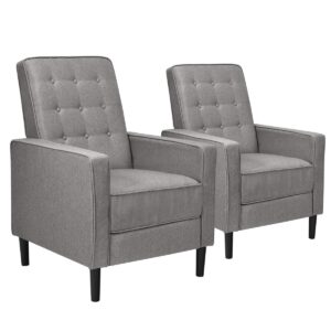 Giantex Set of 2 Push Back Recliner Chair, Modern Fabric Recliner w/Button-Tufted Back, Accent Arm Chair for Living Room, Bedroom, Home Office (Grey)