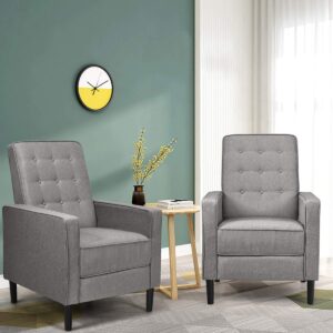 Giantex Set of 2 Push Back Recliner Chair, Modern Fabric Recliner w/Button-Tufted Back, Accent Arm Chair for Living Room, Bedroom, Home Office (Grey)