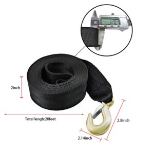 Boat Winch Strap, Heavy Duty Tow Straps with Hook and Loop End for Boat, Trainler, Wave Runner, Fishing Jet Ski,Towing Replacement Securing Tie Down Marine - 2" x 20', Break Strength 6600lbs