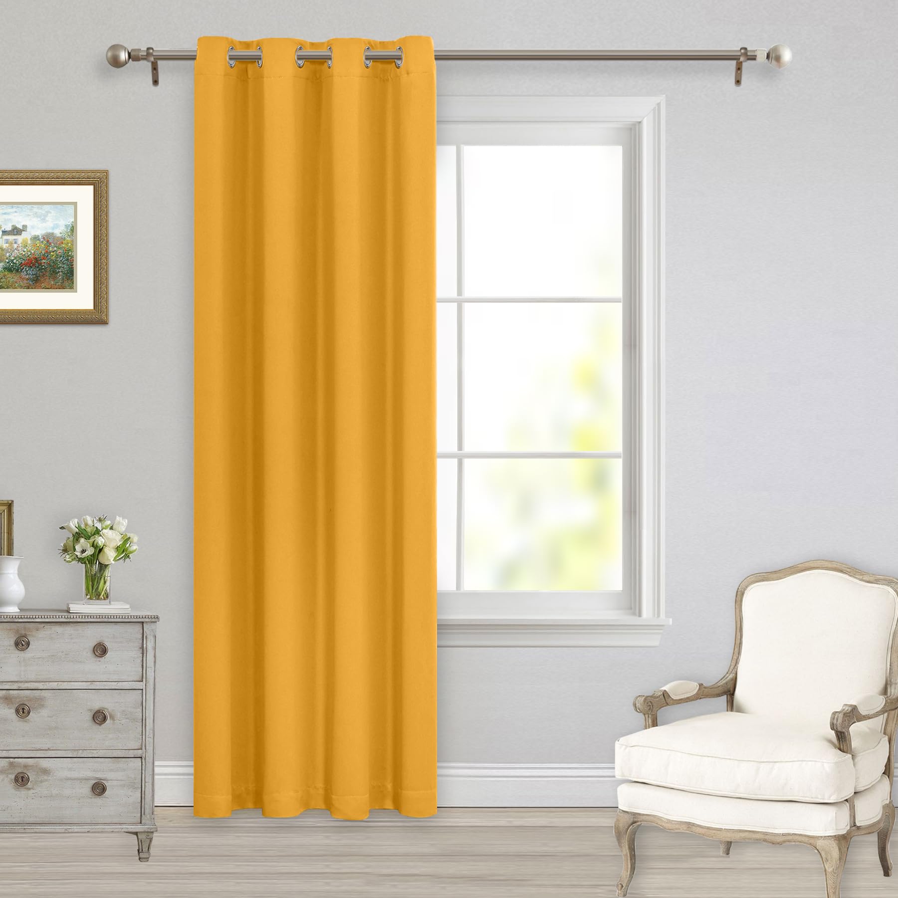 MYSKY HOME Yellow Blackout Curtains for Living Room Bedroom Curtains 84 Inches Long Grommet Room Darkening Window Curtains Thermal Insulated Single Panel Curtains 52 x 84 Inch, Mustard Yellow