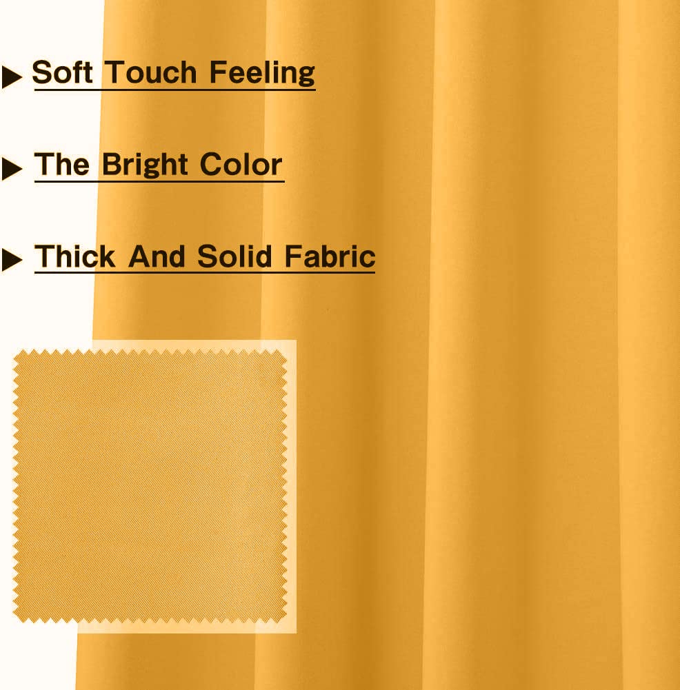MYSKY HOME Yellow Blackout Curtains for Living Room Bedroom Curtains 84 Inches Long Grommet Room Darkening Window Curtains Thermal Insulated Single Panel Curtains 52 x 84 Inch, Mustard Yellow