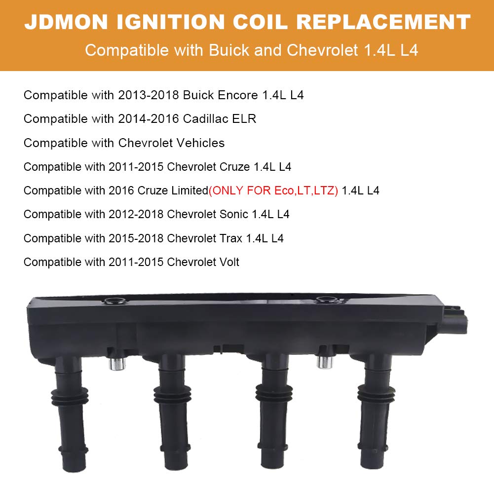 JDMON Ignition Coil Pack Compatible with Chevy Cruze Sonic Trax Volt Buick Encore 2013-2018 Cadillac ELR 2014-2016 1.4L L4 Replace for UF669 55577898 55579072 D521C