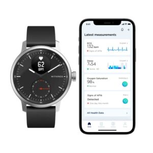 Withings Scanwatch - Smart watch & Activity Tracker: Heart Monitor, Sleep Tracker, Smart Notifications, Step Counter, Waterproof with 30-Day Battery Life, Android & apple smart phone compatible, GPS