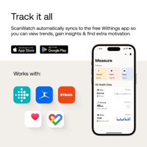 Withings Scanwatch - Smart watch & Activity Tracker: Heart Monitor, Sleep Tracker, Smart Notifications, Step Counter, Waterproof with 30-Day Battery Life, Android & apple smart phone compatible, GPS