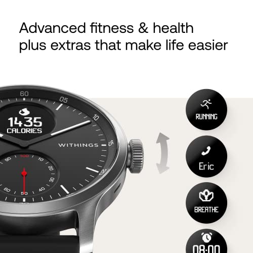 Withings Scanwatch - Smart watch & Activity Tracker: Heart Monitor, Sleep Tracker, Smart Notifications, Step Counter, Waterproof with 30-Day Battery Life, Android & apple smart phone compatible, GPS