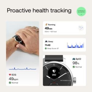 Withings Scanwatch - Smart watch & Activity Tracker: Heart Monitor, Sleep Tracker, Smart Notifications, Step Counter, Waterproof with 30-Day Battery Life, Android & apple smart phone compatible, GPS