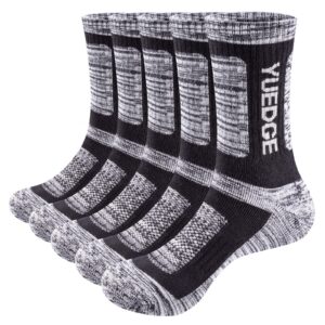 yuedge men's performance cotton moisture wicking sports hiking workout training cushion crew socks for men 6-9, 5 pairs