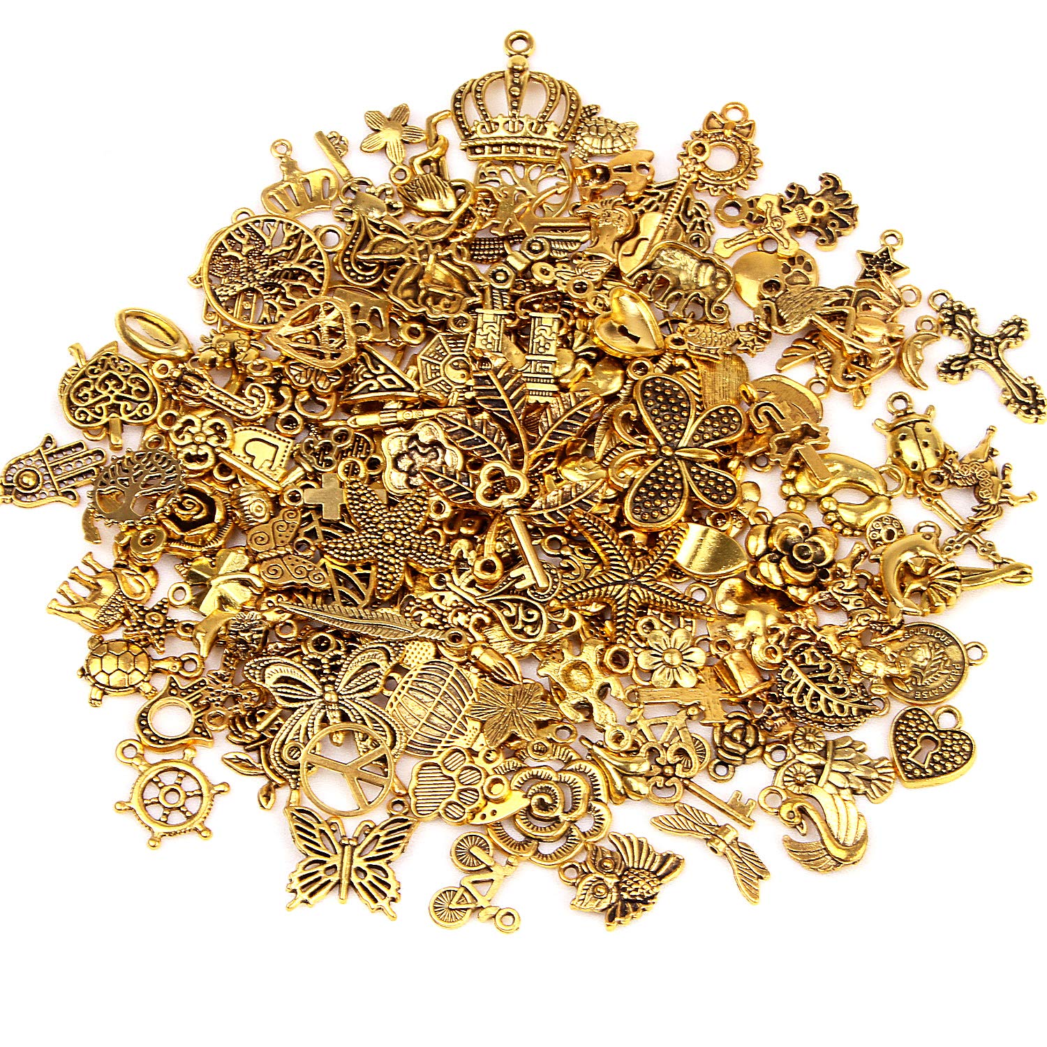 SANNIX 200Pcs Gold Charms Bulk Antique Gold Charms for Jewelry Making Charm Bracelet Necklace Earrings DIY Craft Making