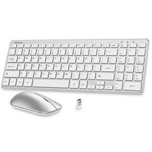 omoton wireless keyboard and mouse combo, numeric keypad/ multimedia shortcuts/ 3-level adjustable dpi, for computer, pc, desktop, laptop with windows system, silver
