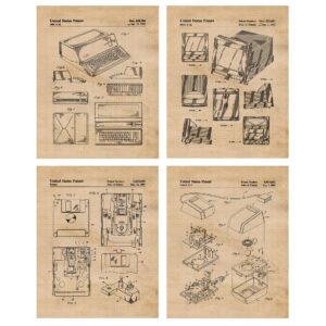 vintage electronic device patent prints, 4 (8x10) unframed photos, wall art decor gifts under 20 for home office apple studio pc chip garage school college student teacher coach software engineer fans