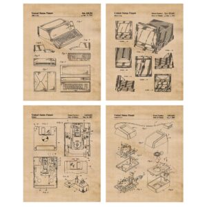 Vintage Electronic Device Patent Prints, 4 (8x10) Unframed Photos, Wall Art Decor Gifts Under 20 for Home Office Apple Studio PC Chip Garage School College Student Teacher Coach Software Engineer Fans