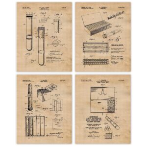 vintage cigars patent prints, 4 (8x10) unframed photos, wall art decor gifts for home office lounge studio chill garage man cave shop farming school college student teacher coach tobacco vape fans