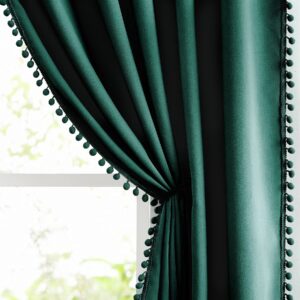 green blackout curtains for bedroom 84 inch pom pom windows drapes cute decorative triple weave thermal insulated curtain drapes for nursery room studio hotel 52" w x2 panels rod pocket