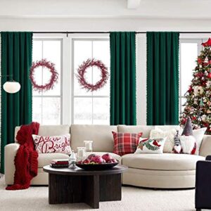 Green Blackout Curtains for Bedroom 84 inch Pom Pom Windows Drapes Cute Decorative Triple Weave Thermal Insulated Curtain Drapes for Nursery Room Studio Hotel 52" w x2 Panels Rod Pocket