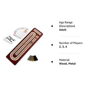 Juegoal Upgrade Wood Cribbage Board Game Set, Solid Wooden Continuous 3 Track Board with Larger Storage Area, 9 Metal Pegs and 2 Decks of Playing Cards, Travel Portable Cribbage Game Sets