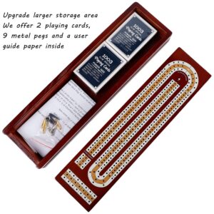 Juegoal Upgrade Wood Cribbage Board Game Set, Solid Wooden Continuous 3 Track Board with Larger Storage Area, 9 Metal Pegs and 2 Decks of Playing Cards, Travel Portable Cribbage Game Sets