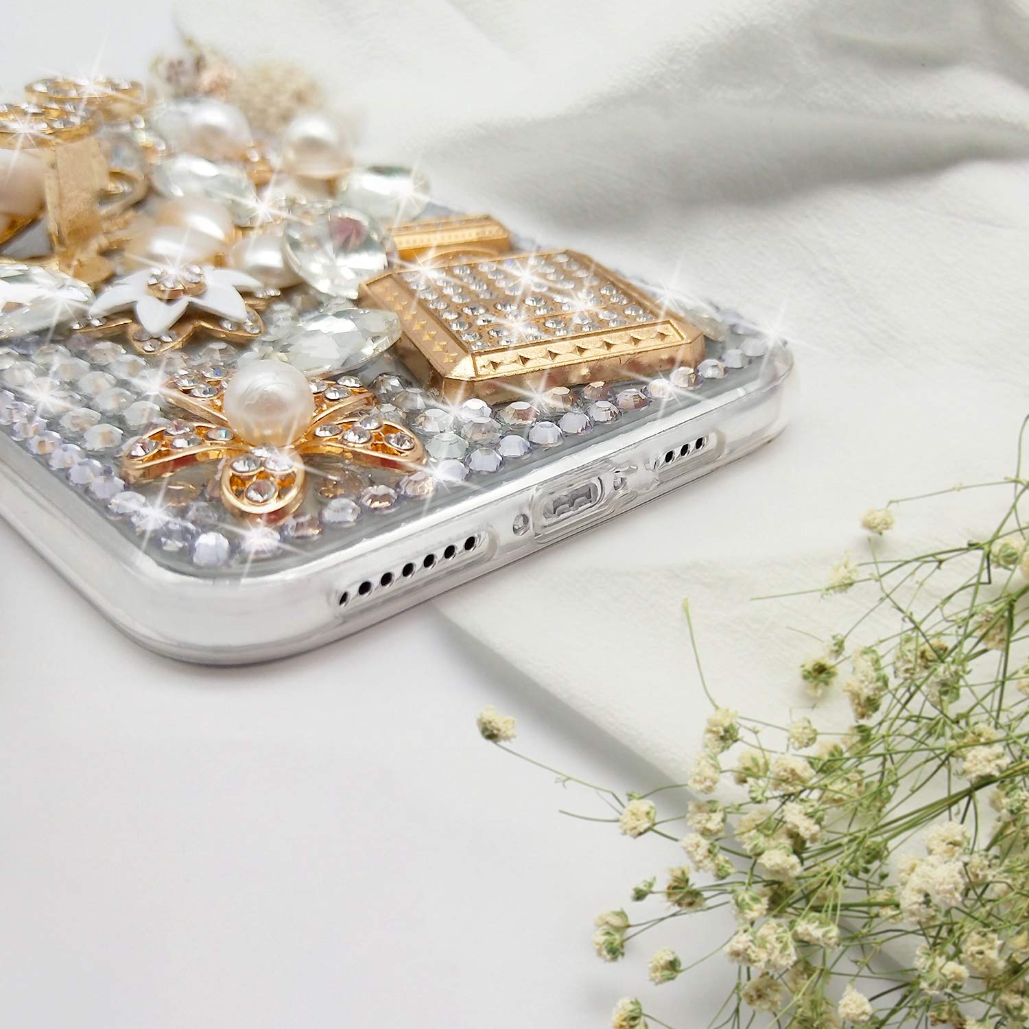 Guppy for iPhone 11 Pro Max Case Women Luxury 3D Bling Shiny Rhinestone Diamond Crystal Pearl Handmade Pendant Iron Tower Pumpkin Car Flowers Soft Protective Anti-Fall Case for iPhone 11 Pro Max